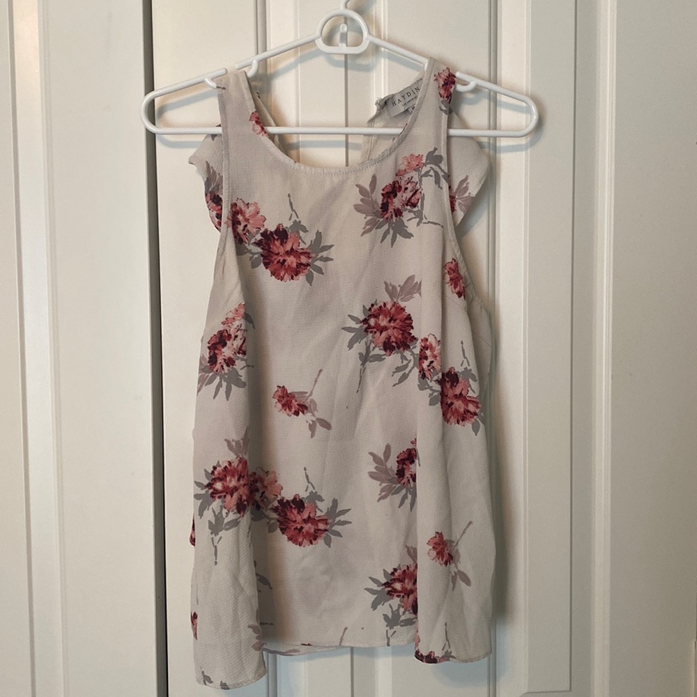 Pink floral sleeveless blouse